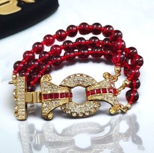 Magnificent Gold Ruby Glass Beaded Zircon Crystal Bracelet